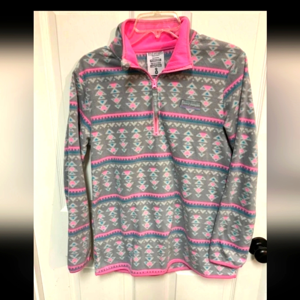Love & Pineapples pullover fleece gray & pink Ladies small